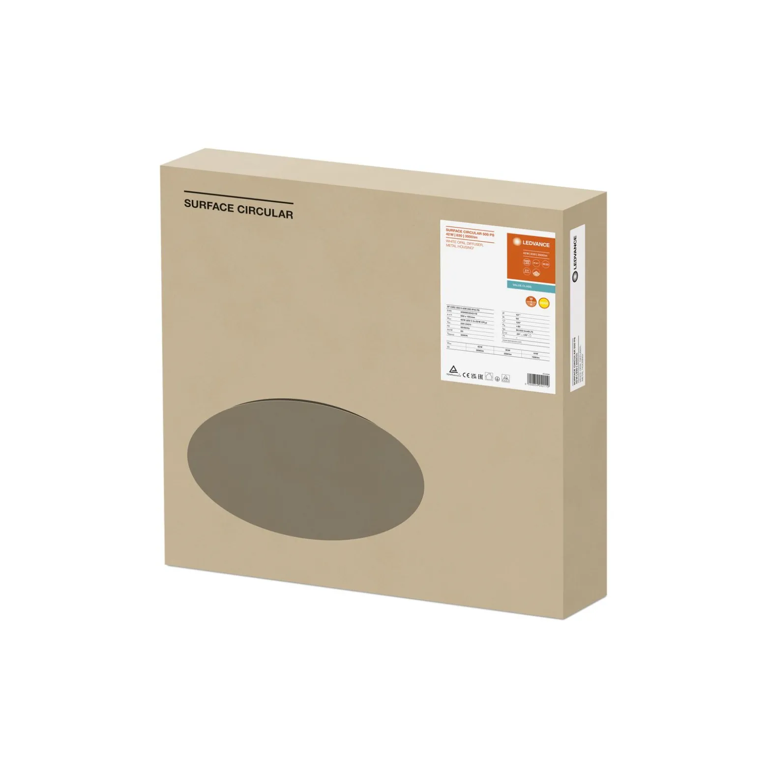 Ledvance LED Plafond Surface CIRCULAR 500 PS Stål Vit 42W 3500lm - 830 Varm Vit | IP44