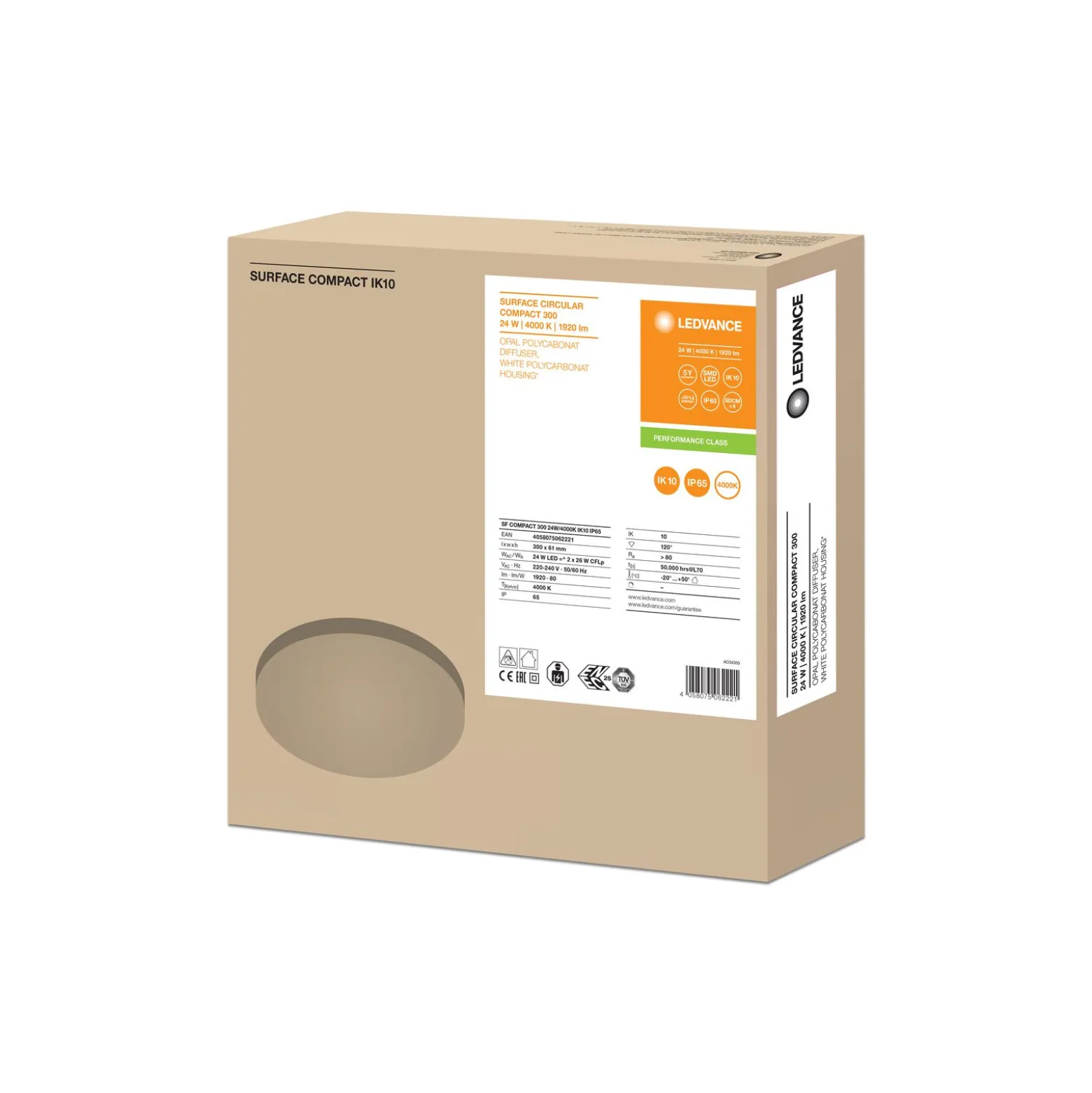 Ledvance LED Plafond 300 Vit 24W 1920lm - 840 Kallvit | 300mm - IP65