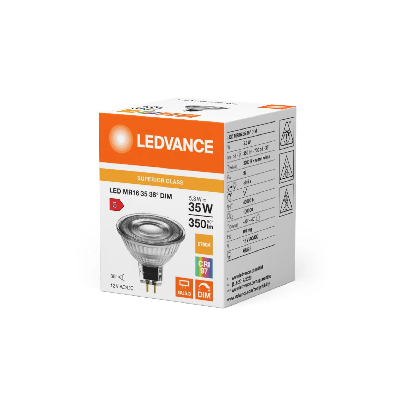 Ledvance LED Spot GU5.3 MR16 6.3W 355lm 36D - 927 Extra Varm Vit | Bästa färgåtergivning - Dimbar - Ersättare 35W