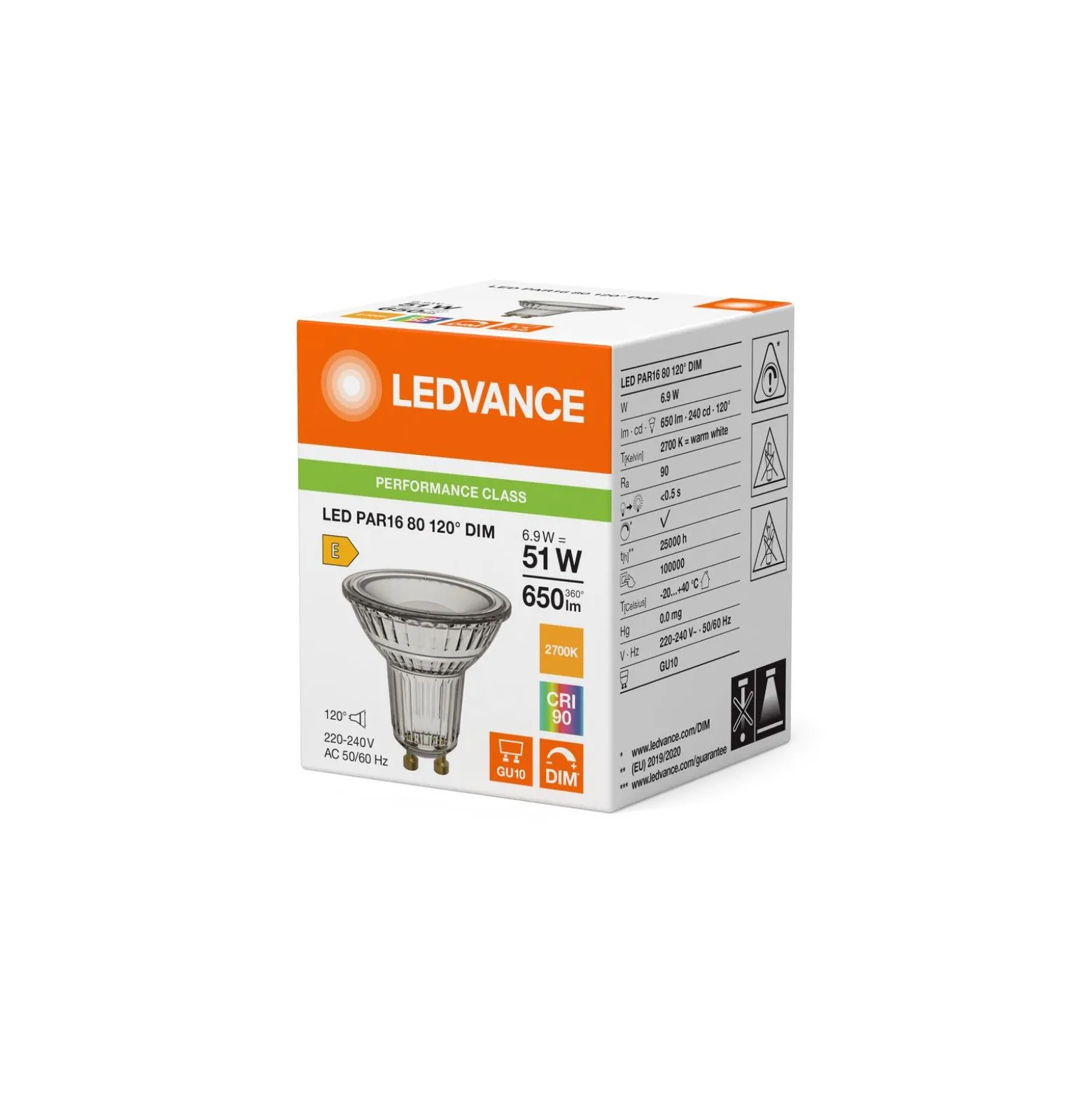 Ledvance LED Spot GU10 PAR16 6.9W 650lm 120D - 927 Extra Varm Vit | Bästa Färgåtergivning - Dimbar - Ersättare 80W