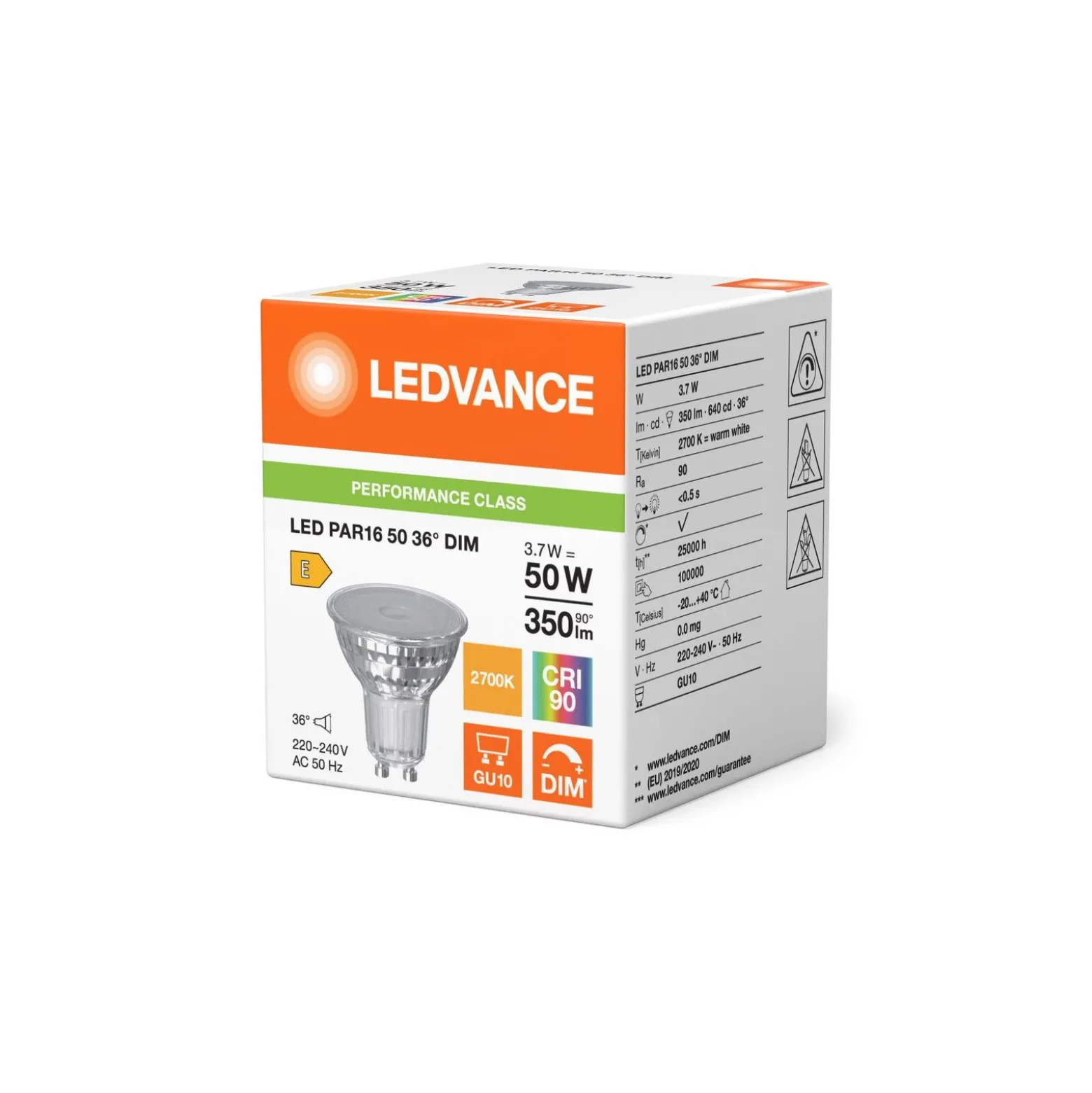 Ledvance LED Spot GU10 PAR16 3.7W 350lm 36D - 927 Extra Varm Vit | Bästa Färgåtergivning - Dimbar - Ersättare 50W