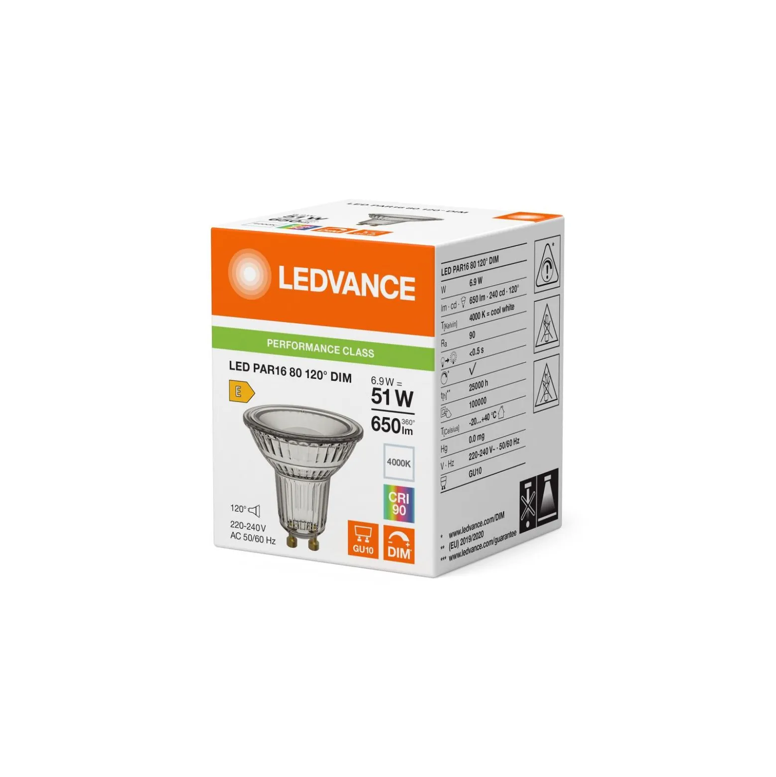 Ledvance LED Spot GU10 PAR16 6.9W 650lm 120D - 940 Kallvit | Bästa Färgåtergivning - Dimbar - Ersättare 80W