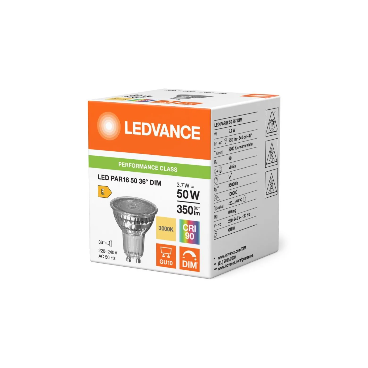 Ledvance LED Spot GU10 PAR16 3.7W 350lm 36D - 930 Varm Vit | Bästa Färgåtergivning - Dimbar - Ersättare 35W