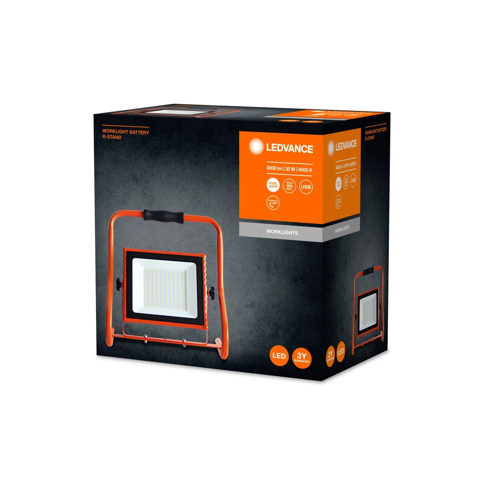 Ledvance LED Strålkastare Abetsbelysning Apelsin 30W 2400lm 110D - 840 Kallvit | IP44 - Uppladdningsbar - Symmetrisk