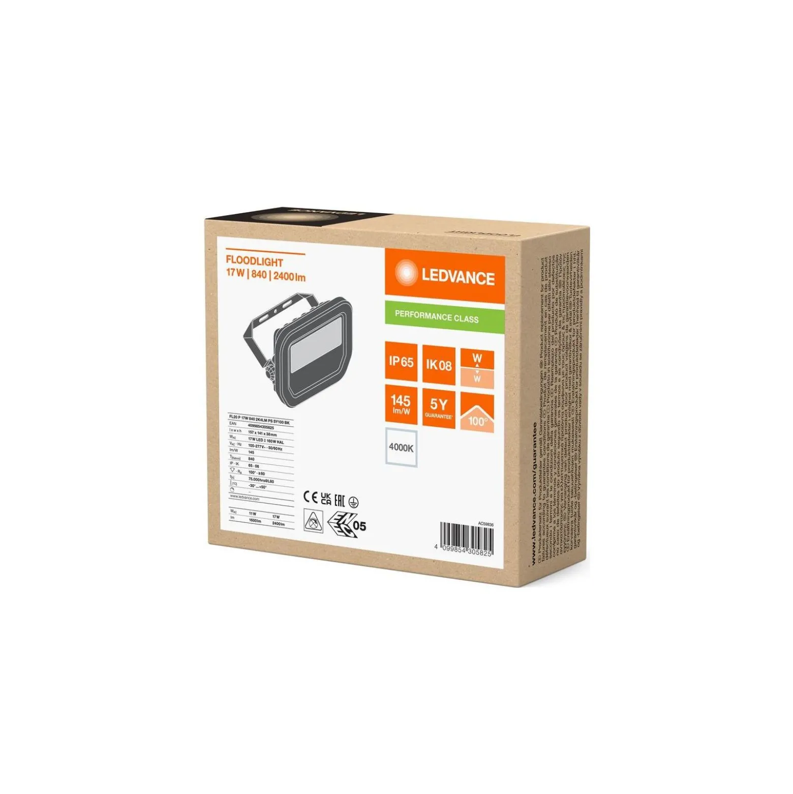 Ledvance LED Strålkastare Aluminium Svart 17W 2400lm 100D - 840 Kallvit | IP66 - Symmetrisk