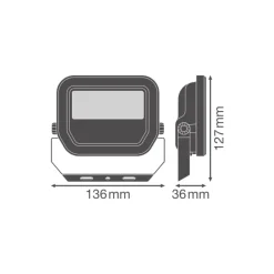 Ledvance LED Strålkastare Aluminium Svart 8W 1100lm 100D - 830 Varm Vit | IP66 - Symmetrisk