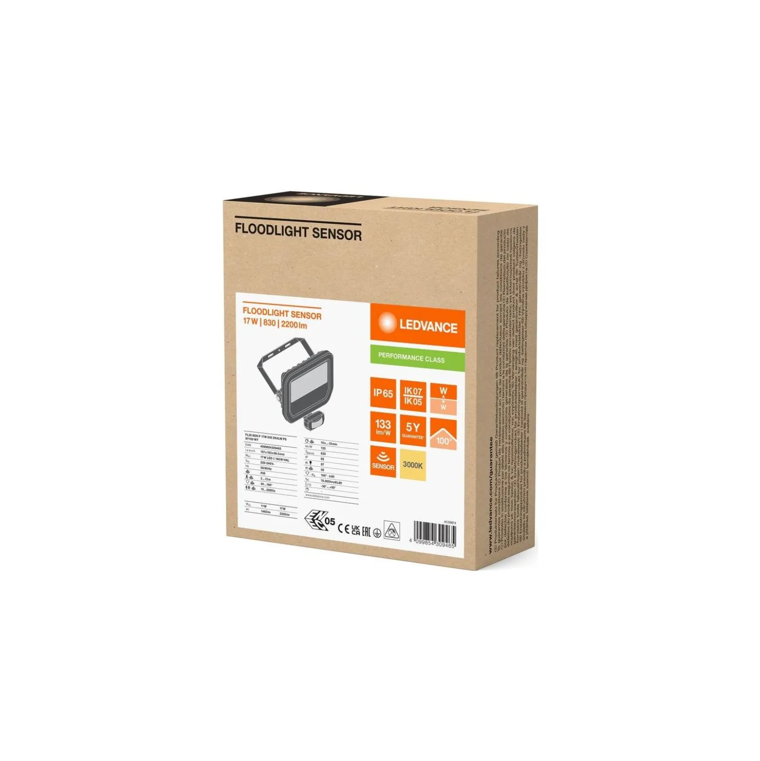 Ledvance LED Strålkastare Aluminium Vit 17W 2200lm 100D - 830 Varm Vit | IP65 - Rörelse- Och Ljussensor - Symmetrisk