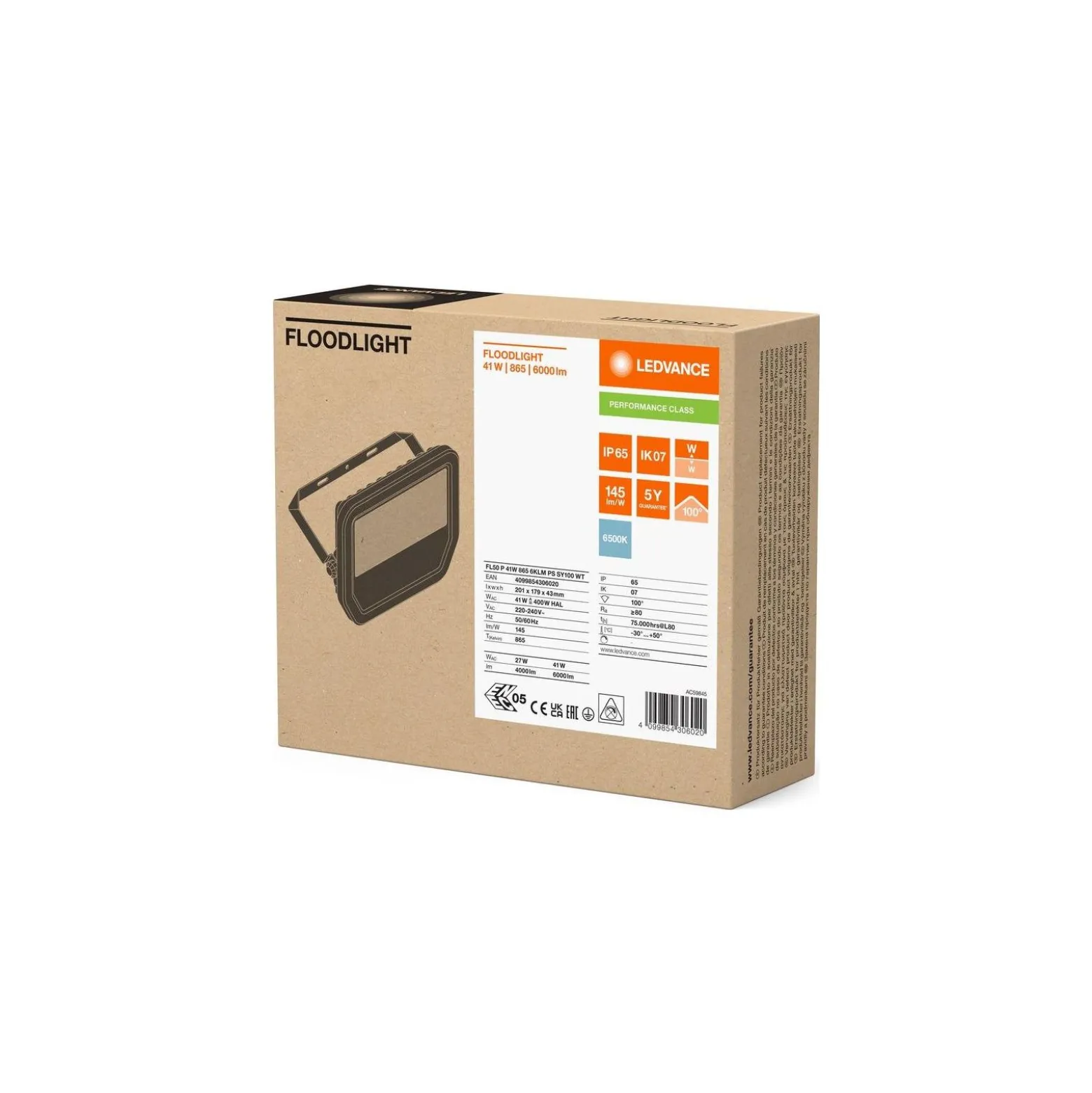 Ledvance LED Strålkastare Aluminium Vit 41//27W 6000lm 100D - 865 Dagsljus | IP66 - Symmetrisk