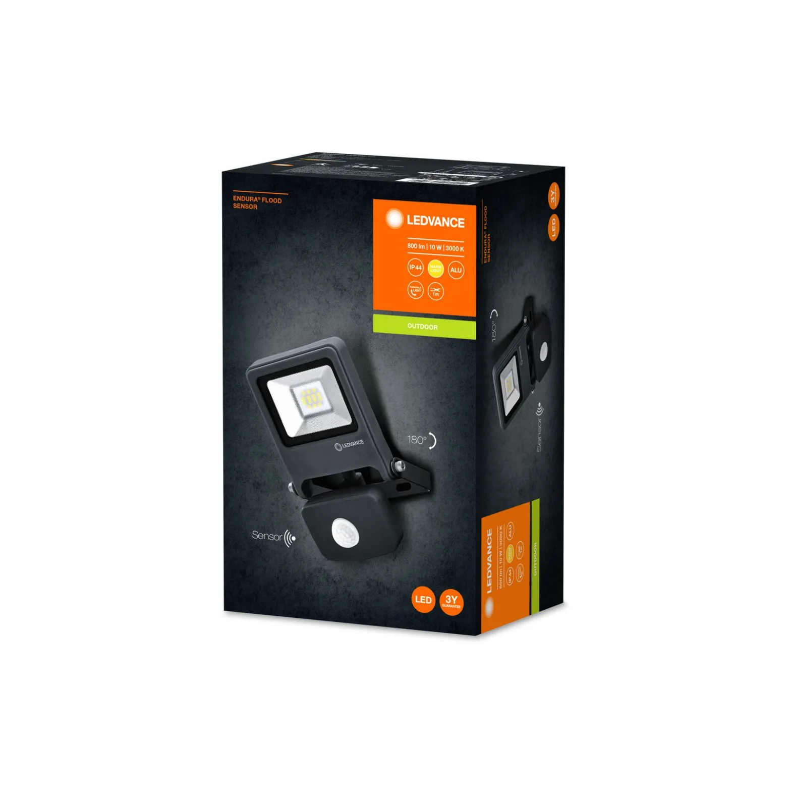Ledvance LED Strålkastare Endura Svart 10W 800lm 100D - 830 Varm Vit | IP44 - Rörelse- och ljussensor - Symmetrisk