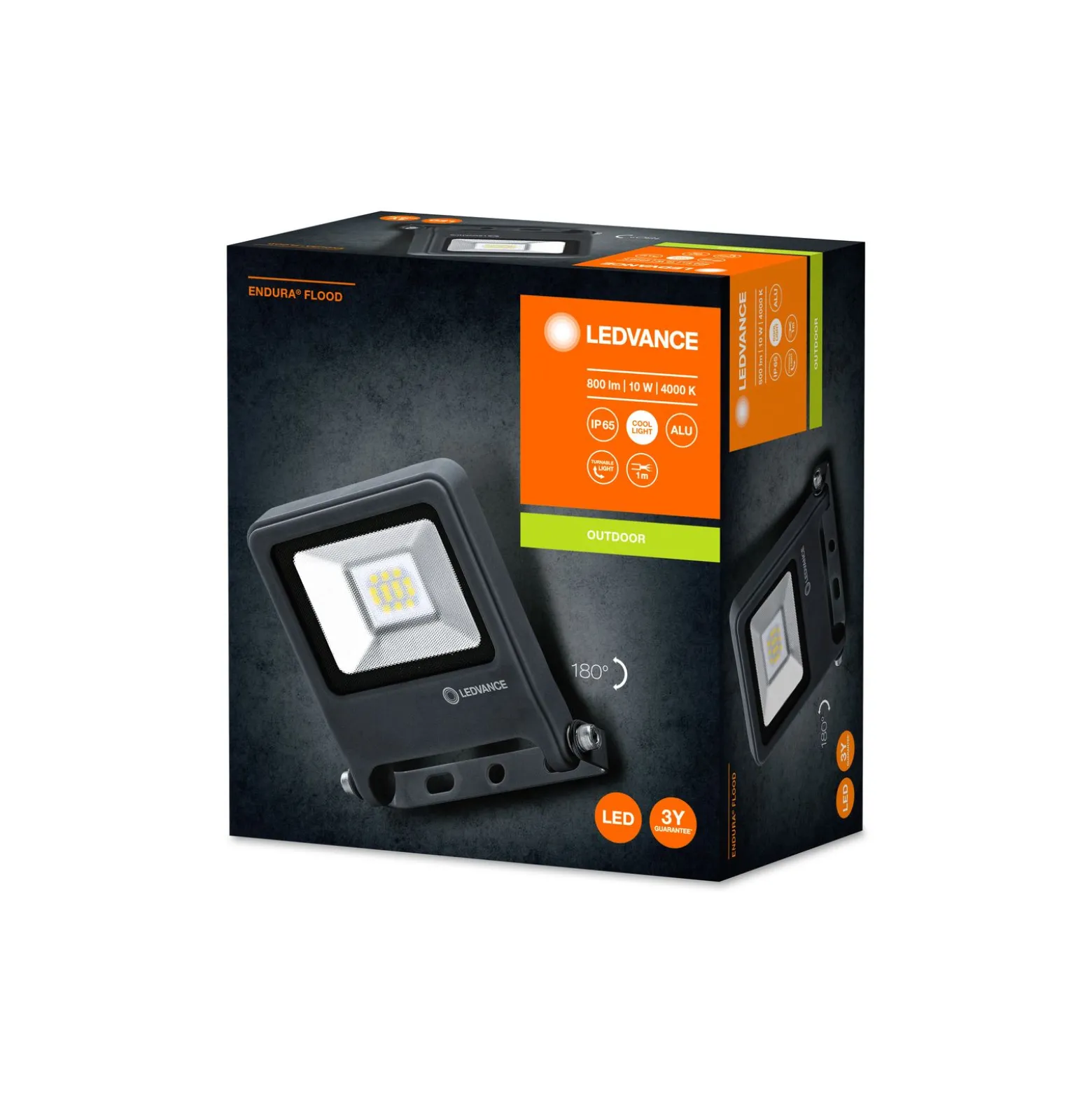 Ledvance LED Strålkastare Endura Svart 10W 800lm 100D - 840 Kallvit | IP65 - Symmetrisk
