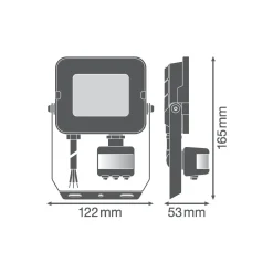 Ledvance LED Strålkastare Kompakt Svart 20W 1800lm 100D - 830 Varm Vit | IP65 - Symmetrisk - Rörelse- och ljussensor