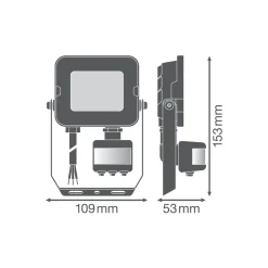 Ledvance LED Strålkastare Kompakt Svart 10W 900lm 100D - 830 Varm Vit | IP65 - Symmetrisk - Rörelse- och ljussensor