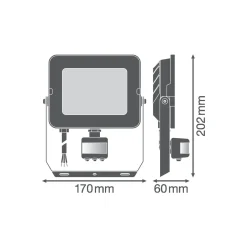Ledvance LED Strålkastare Kompakt Svart 50W 4500lm 100D - 830 Varm Vit | IP65 - Symmetrisk - Rörelse- och ljussensor