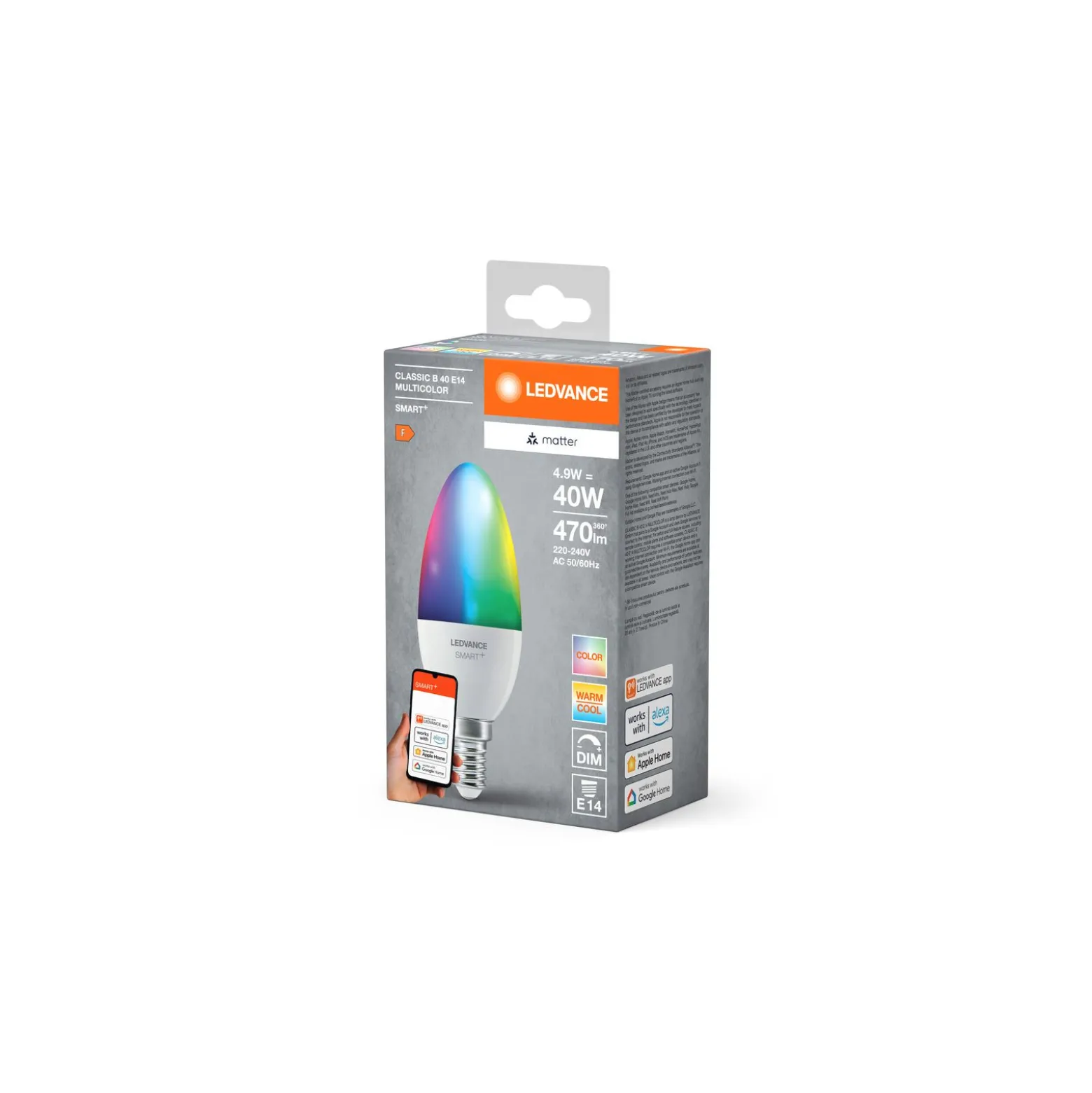 Ledvance Smart+ Matter E14 B40 4.9W 470lm - 827-865 Justerbar Vit | RGBW - Dimbar - Ersättare 40W