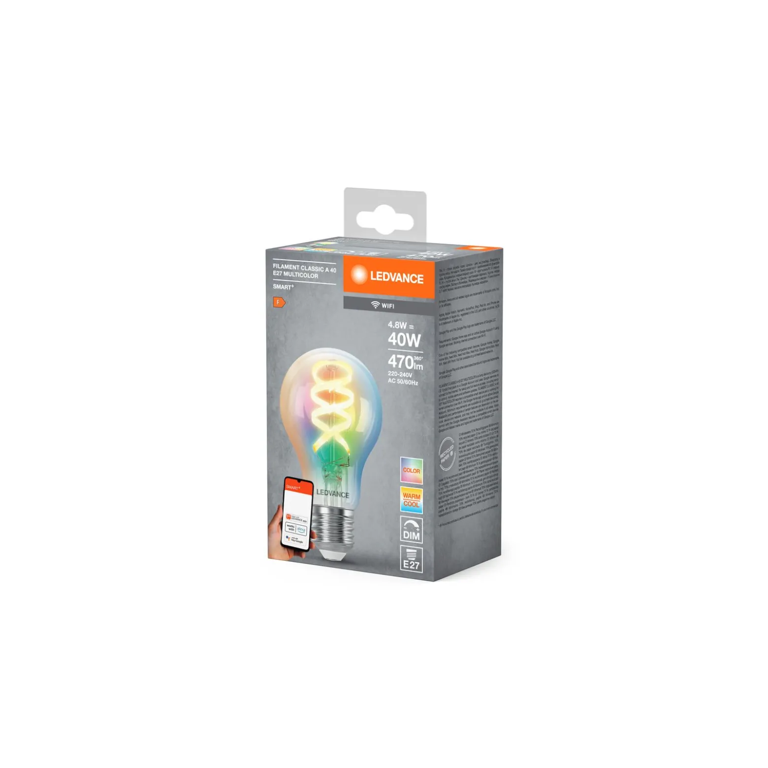 Ledvance Smart+ Wifi E27 A60 4.8W 470lm - 827-865 Justerbar Vit | RGBW - Dimbar - Ersättare 40W