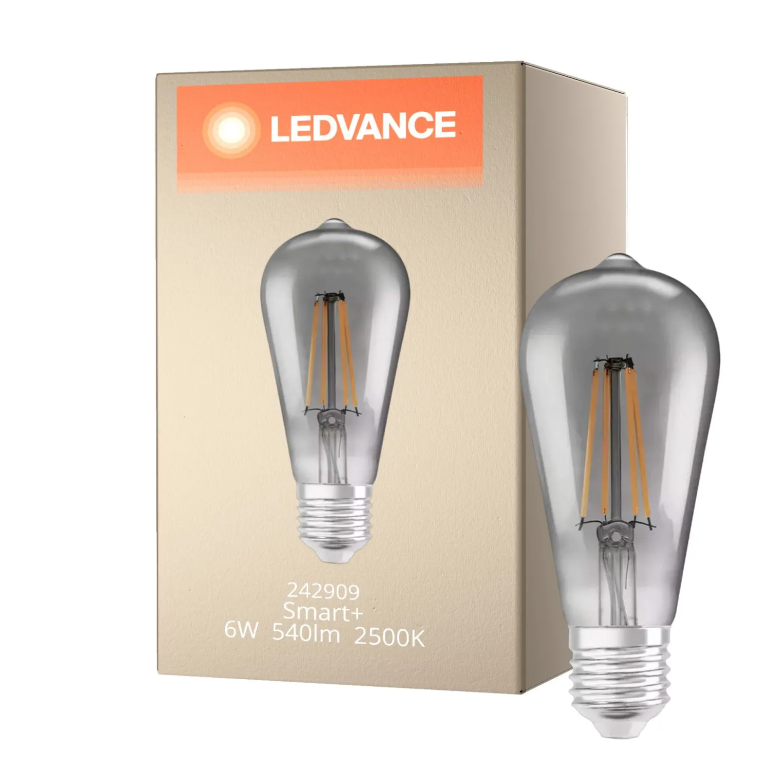 Ledvance Smart+ Wifi E27 Edison Classic Filament Rökig 6W 540lm - 825 Extra Varm Vit | Dimbar - Ersättare 50W