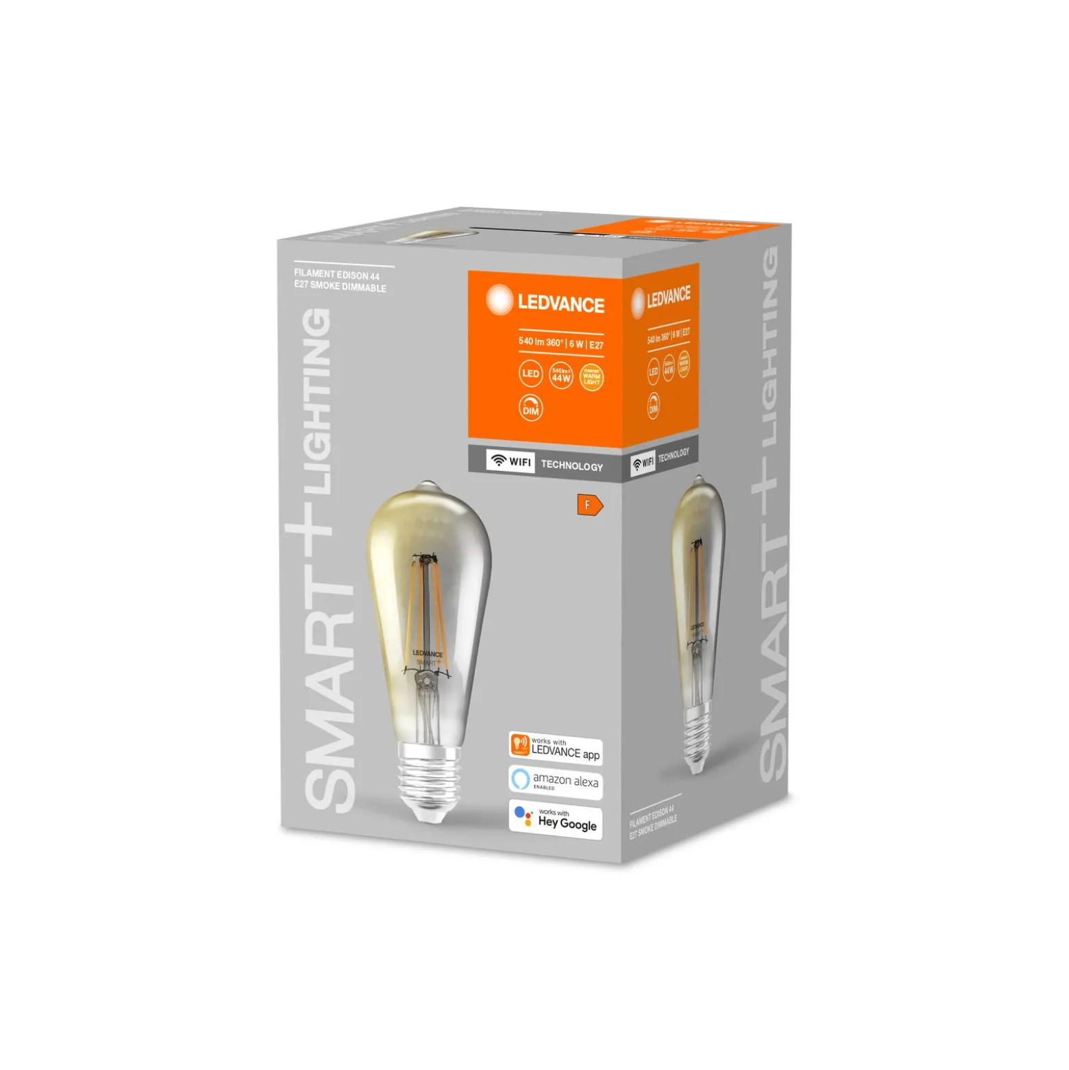 Ledvance Smart+ Wifi E27 Edison Classic Filament Rökig 6W 540lm - 825 Extra Varm Vit | Dimbar - Ersättare 50W