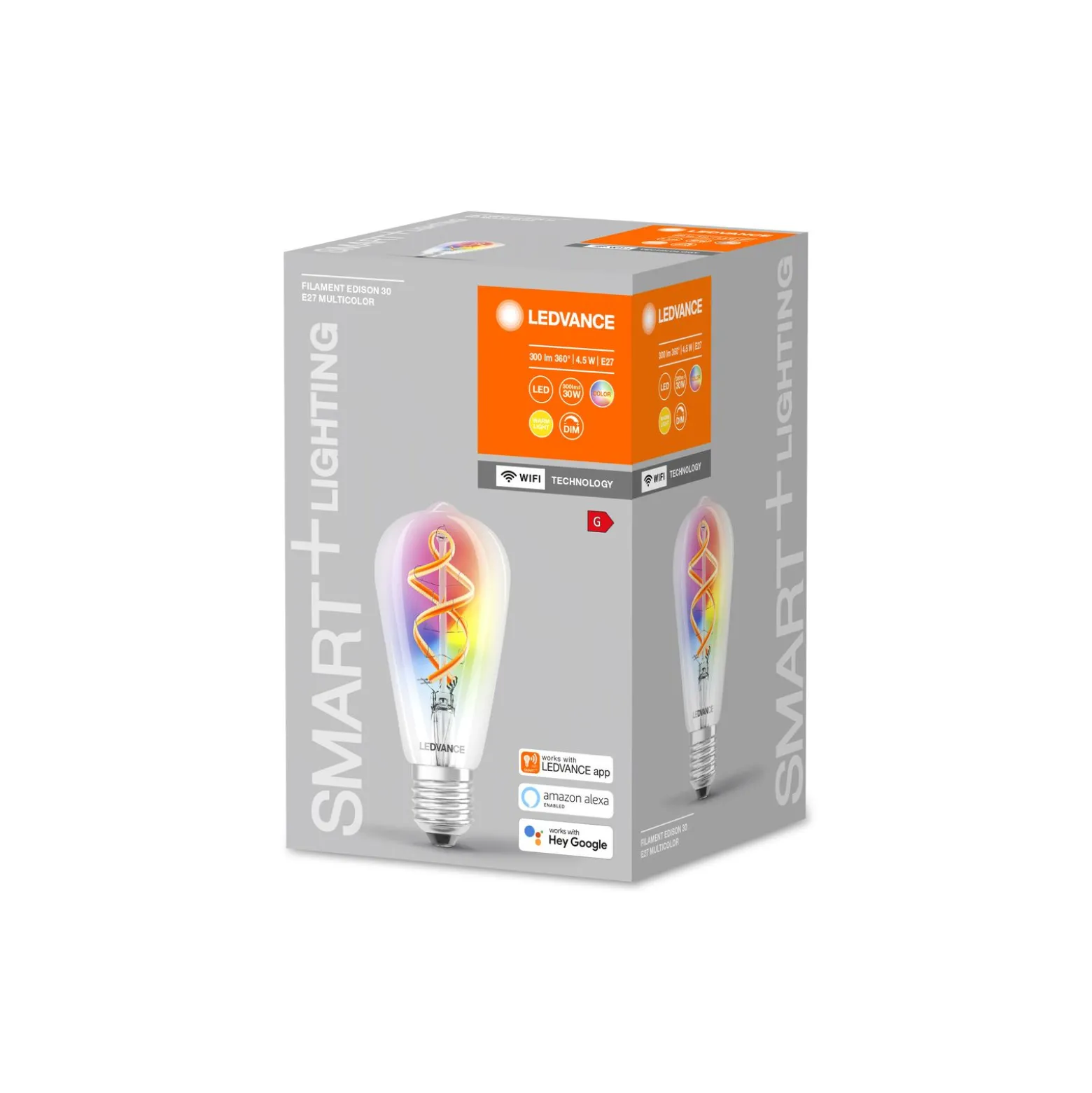 Ledvance Smart+ Wifi E27 Edison Classic Filament 4.5W 300lm - 827 Extra Varm Vit | RGBW - Ersättare 30W