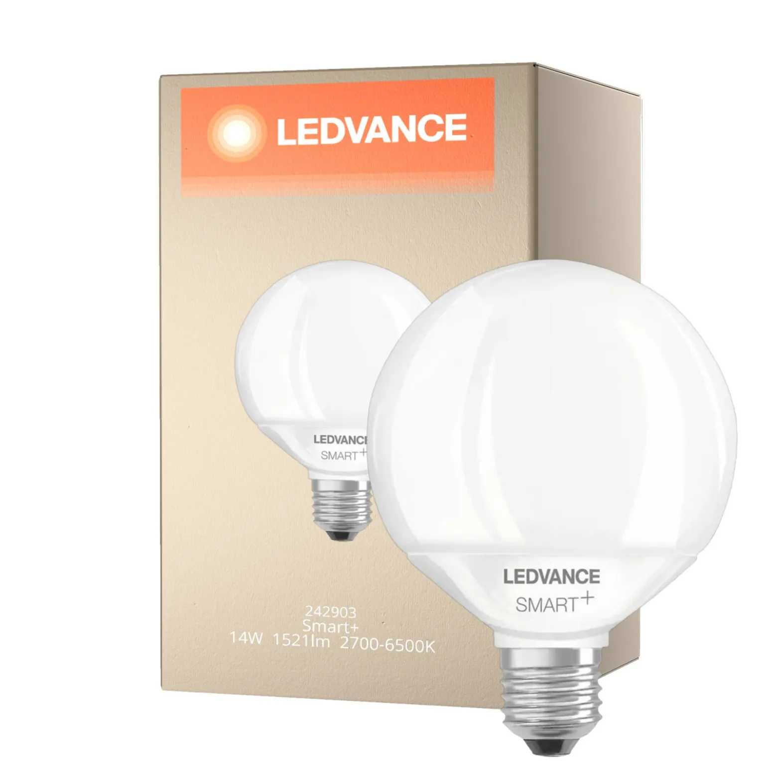 Ledvance Smart+ Wifi E27 Globe 16W 1521lm - 827-865 Justerbar Vit | Dimbar - Ersättare 100W