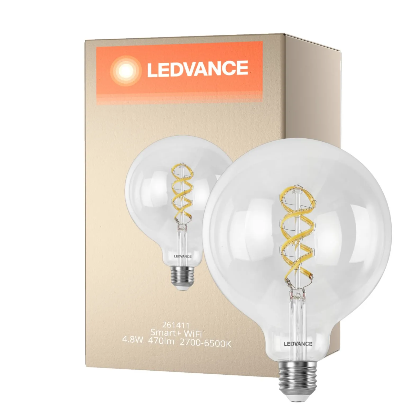 Ledvance Smart+ Wifi E27 G125 4.8W 470lm - 827-865 Justerbar Vit | RGBW - Dimbar - Ersättare 40W