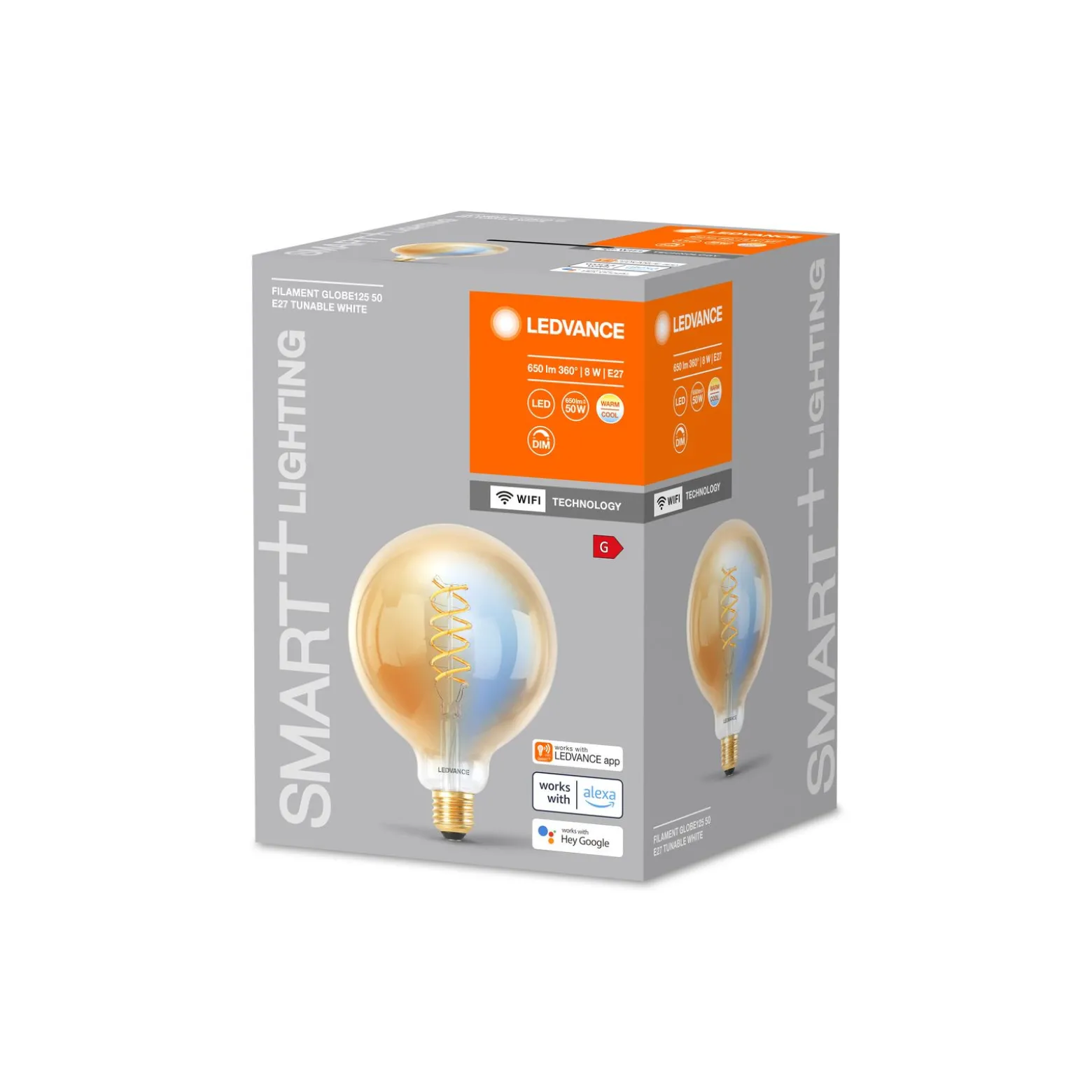 Ledvance Smart+ Wifi E27 G125 8W 600lm - 822-850 Justerbar Vit | Dimbar - Ersättare 60W