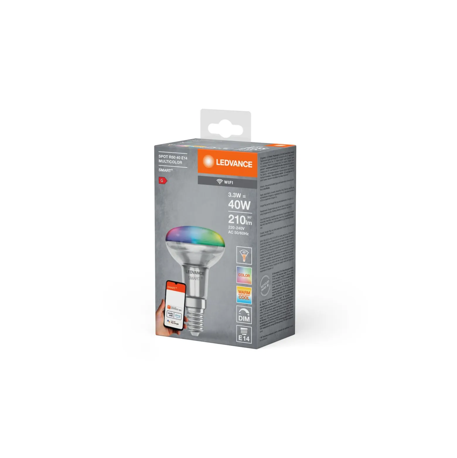 Ledvance Smart+ Wifi E14 Spot 3W 210lm - 827-865 Justerbar Vit | RGBW - Ersättare 25W