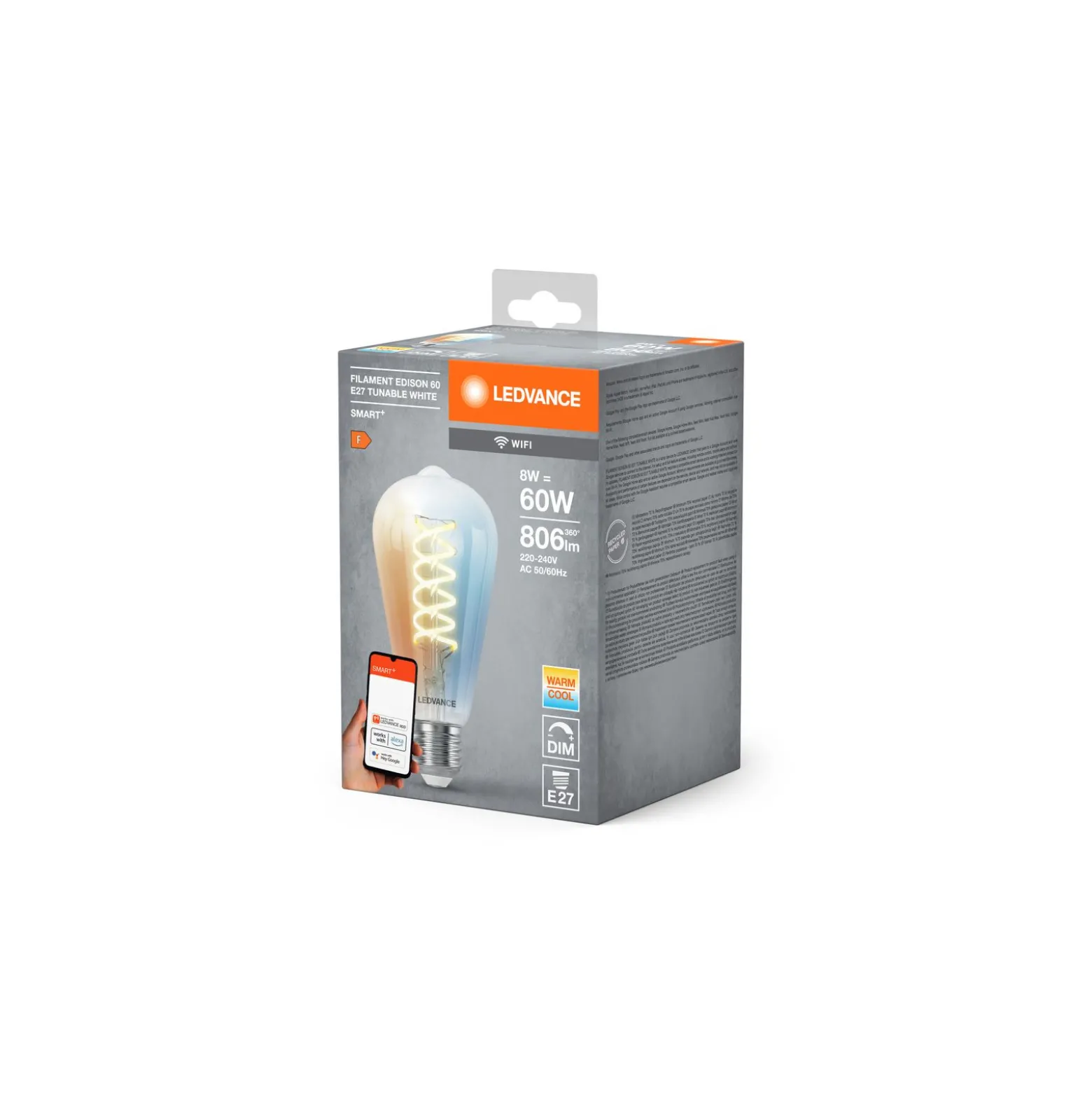 Ledvance Smart+ Wifi E27 ST64 8W 806lm - 827-865 Justerbar Vit | Dimbar - Ersättare 60W