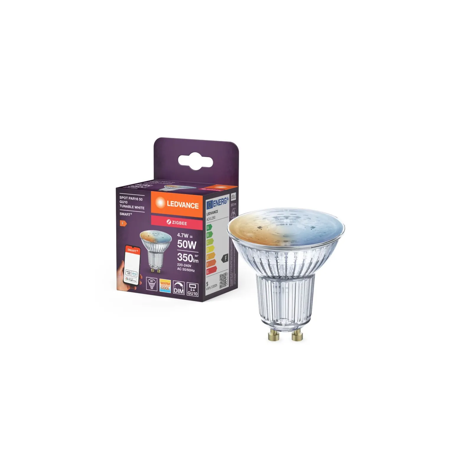 Ledvance Smart+ Zigbee GU10 Spot 4.7W 350lm 45D - 827-865 Justerbar Vit | Dimbar - Ersättare 50W