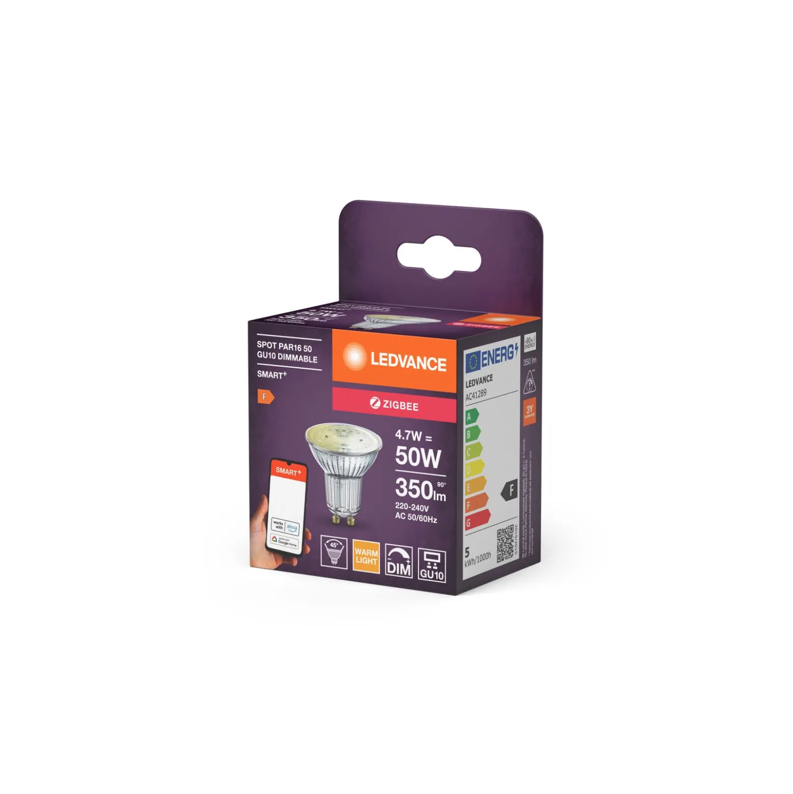 Ledvance Smart+ Zigbee GU10 Spot 4.7W 350lm 45D - 827 Extra Varm Vit | Dimbar - Ersättare 50W
