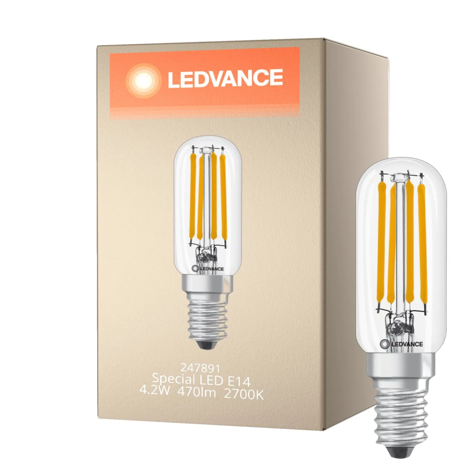 Ledvance Special LED E14 Rör one-handed Filament Klar 4.2W 470lm - 827 Extra Varm Vit | Ersättare 40W