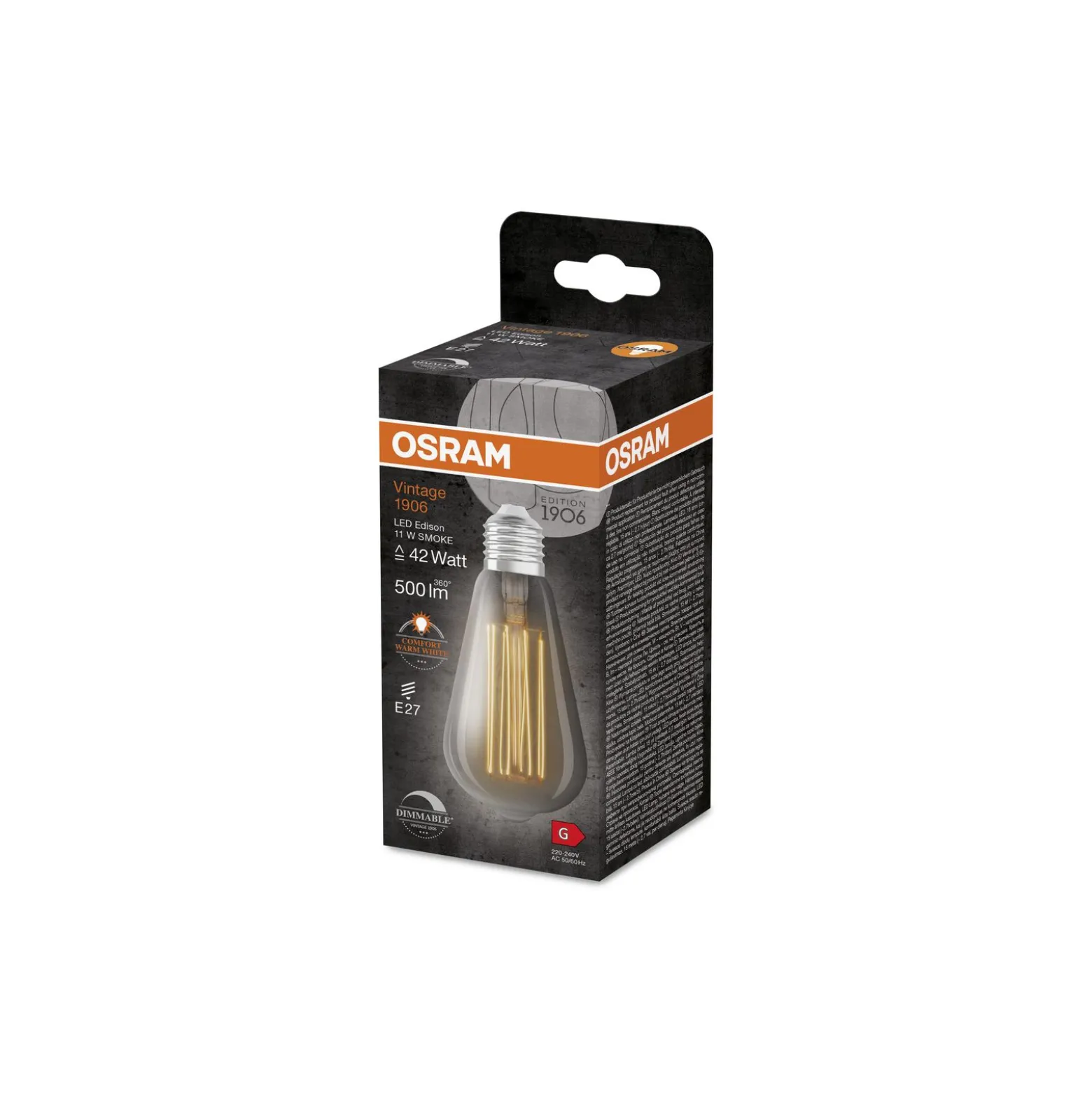 Ledvance Vintage 1906 LED E27 Edison Smoke 11W 500lm - 818 Extra Varm Vit | Dimbar - Ersättare 42W
