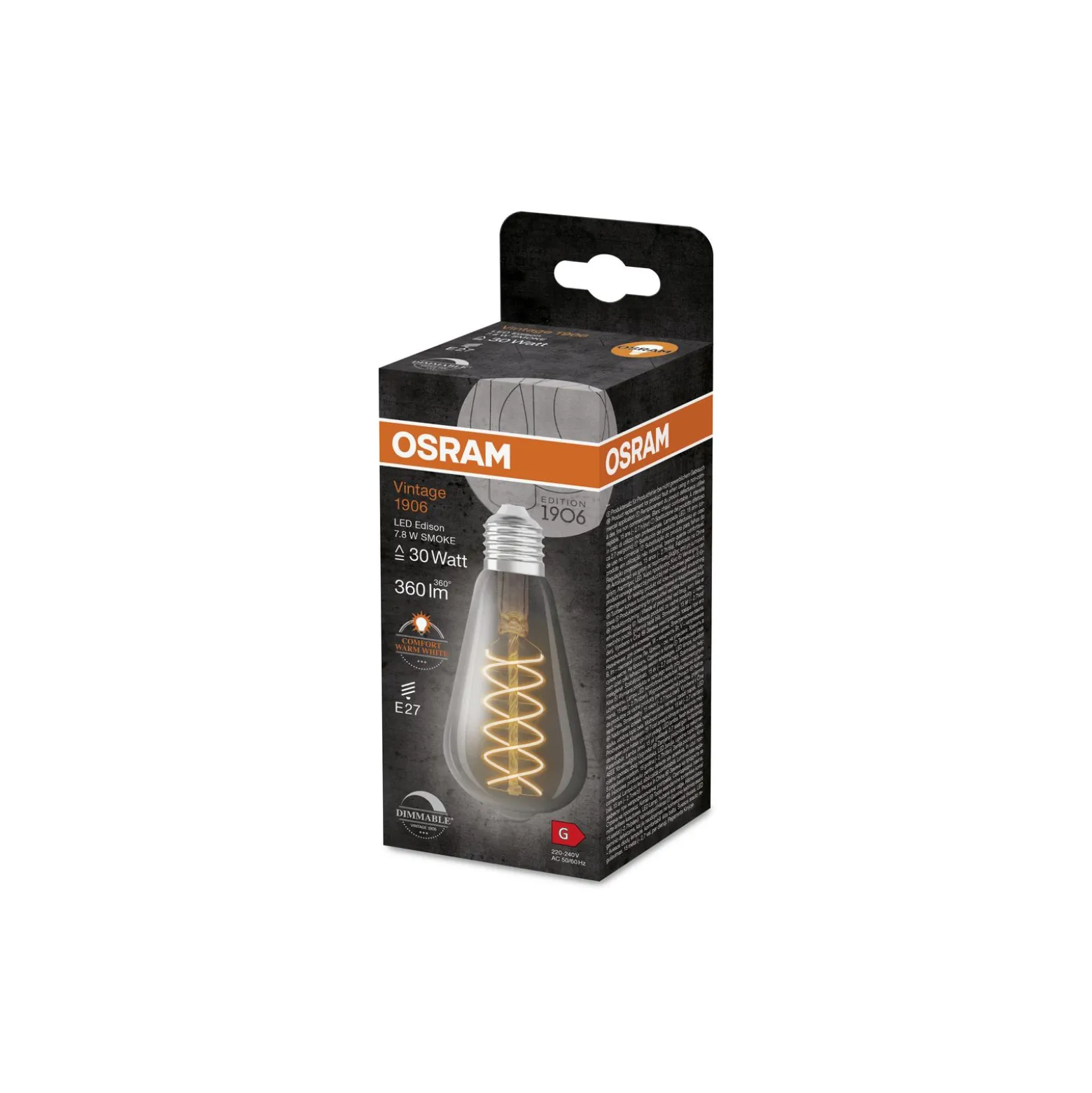 Ledvance Vintage 1906 LED E27 Edison Smoke 7.8W 360lm - 818 Extra Varm Vit | Dimbar - Ersättare 30W