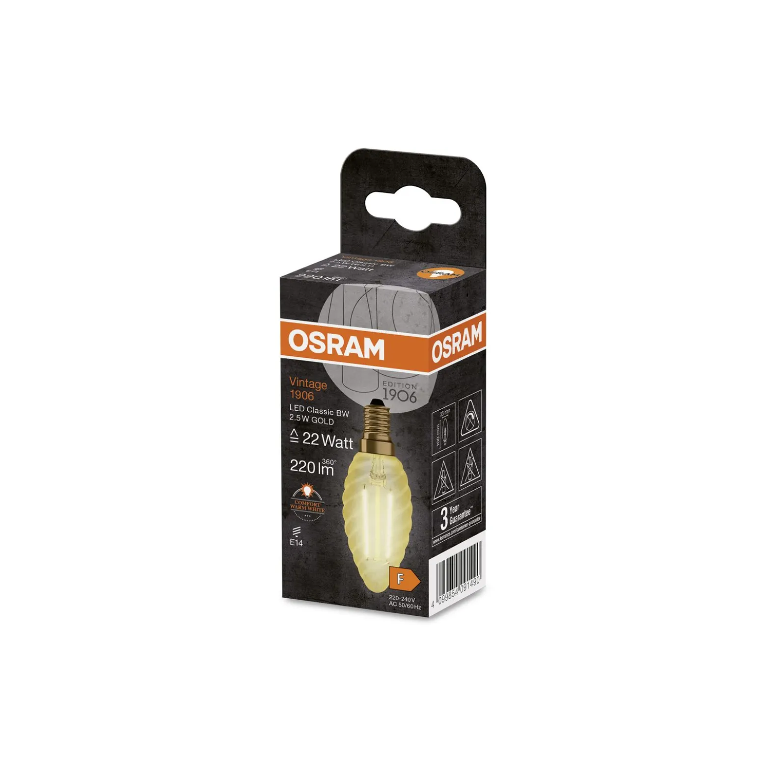 Ledvance Vintage 1906 LED E14 Kronljus Guld 2.5W 220lm - 824 Extra Varm Vit | Ersättare 25W