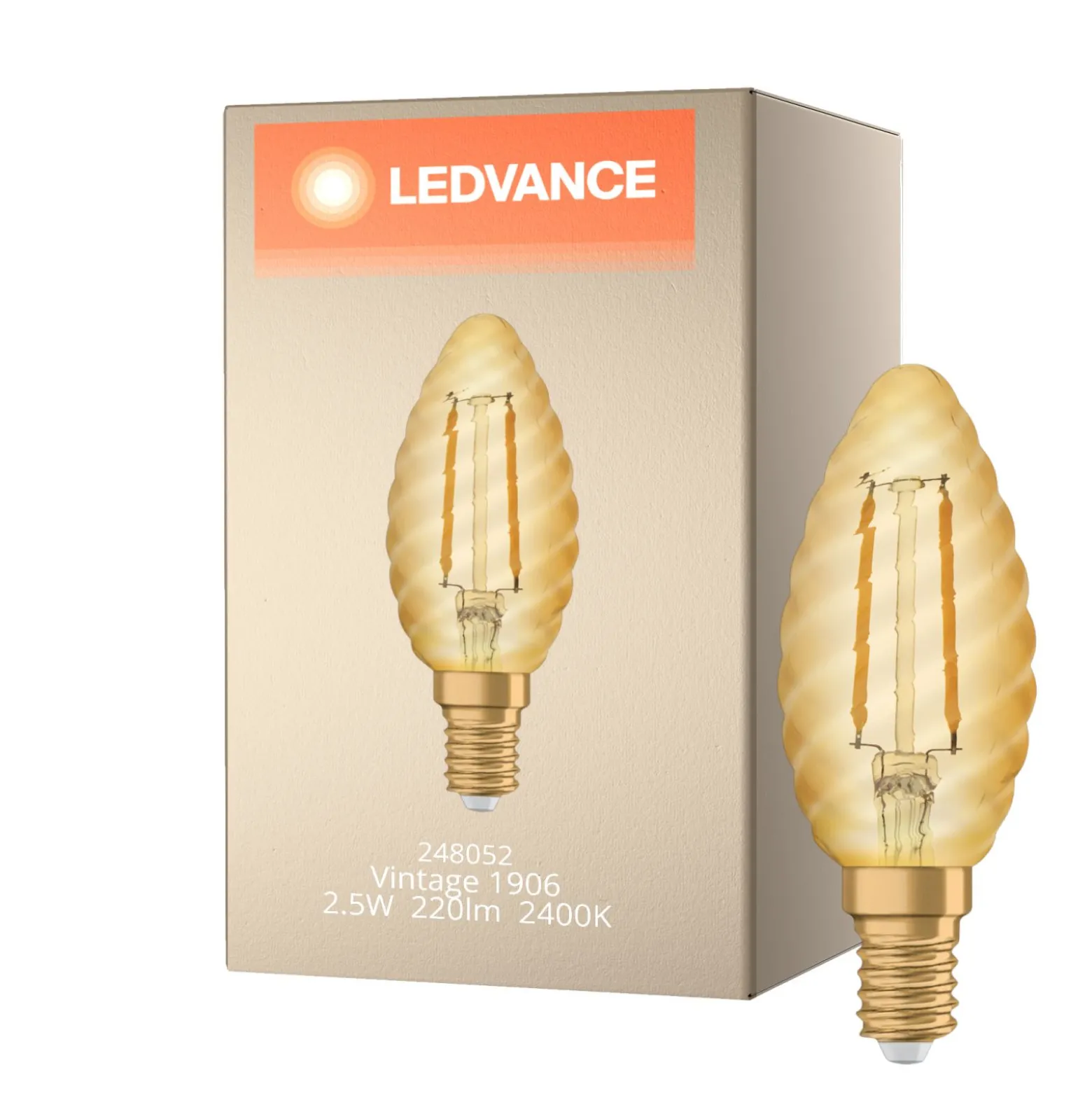Ledvance Vintage 1906 LED E14 Kronljus Guld 2.5W 220lm - 824 Extra Varm Vit | Ersättare 25W
