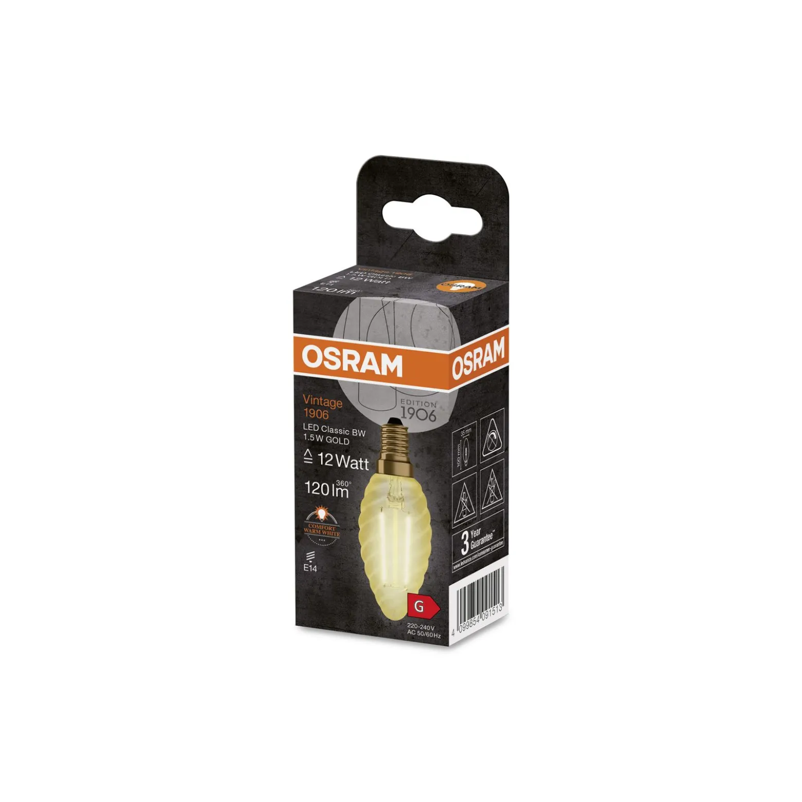 Ledvance Vintage 1906 LED E14 Kronljus Guld 1.5W 120lm - 824 Extra Varm Vit | Ersättare 12W