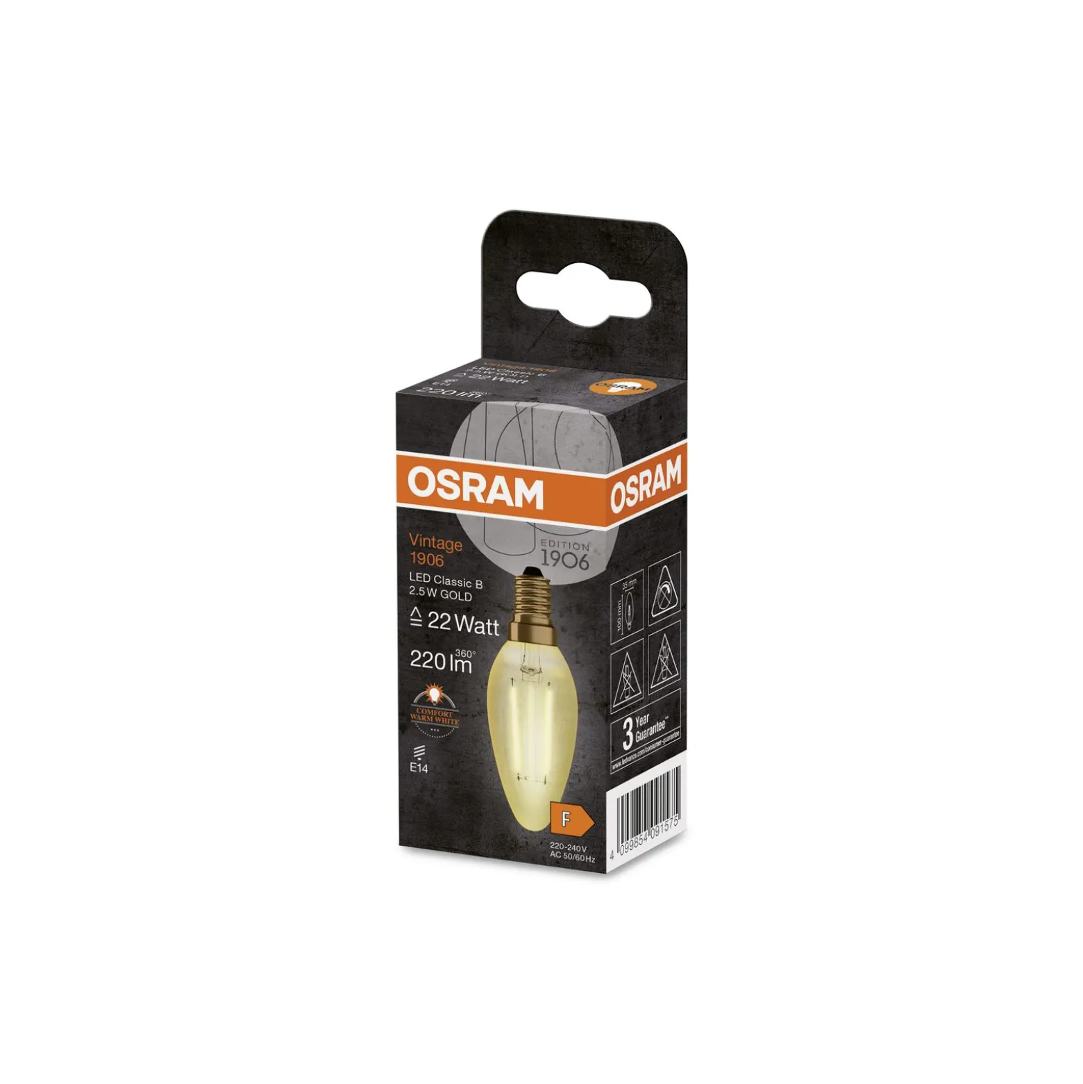Ledvance Vintage 1906 LED E14 Kronljus Guld 2.5W 220lm - 824 Extra Varm Vit | Ersättare 25W
