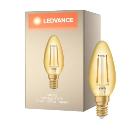 Ledvance Vintage 1906 LED E14 Kronljus Guld 2.5W 220lm - 824 Extra Varm Vit | Ersättare 25W