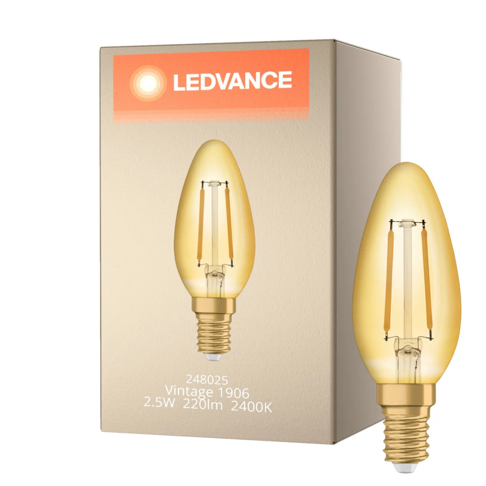 Ledvance Vintage 1906 LED E14 Kronljus Guld 2.5W 220lm - 824 Extra Varm Vit | Ersättare 25W