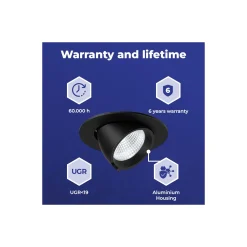 Noxion LED Spot Forza V2 Aluminium Svart 36W 4100lm 36D - 930-940-957 CCT | 160mm - Utskärning 145mm - Bästa Färgåtergivning