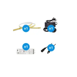 Noxion Led-Ljusslingor Naga 5 Meter Komplett set - Smart Wifi - 24V - 320LEDs/m - COB - 8W/m - 940 Kallvit | 8mm - IP20 - Bästa Färgåtergivning