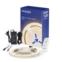 Noxion Led-Ljusslingor Naga 5 Meter Komplett set - Smart Wifi - 24V - 120LEDs/m - 9.6W/m - 927 Extra Varm Vit | 8mm - IP20 - Bästa Färgåtergivning - SMD2835