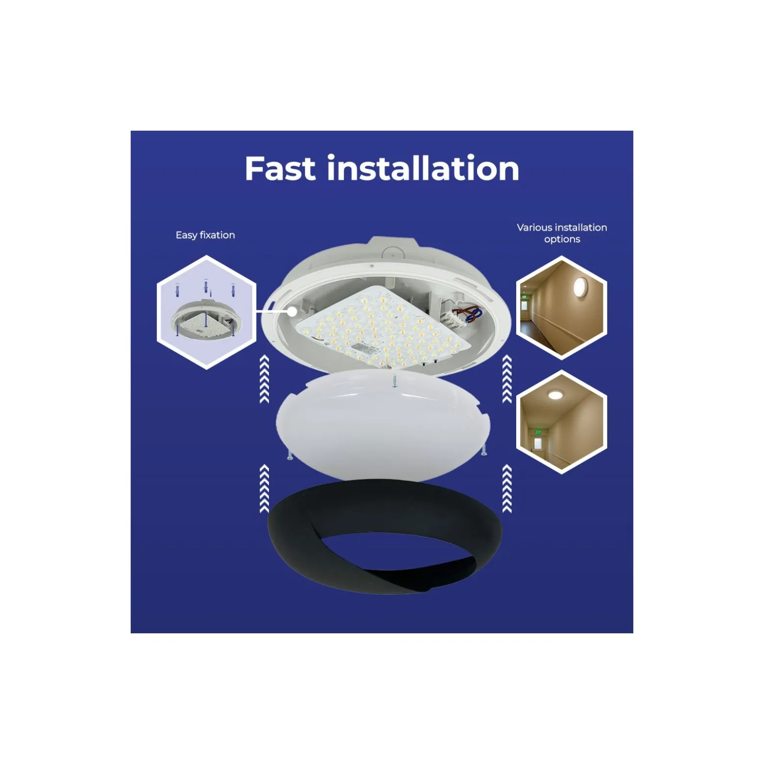 Noxion LED Plafond Pro V2 12/16/20W 2400lm - 830-840-865 CCT | 325mm - IP65 - Rörelse- och Ljussensor + Ögonlock Ring Svart