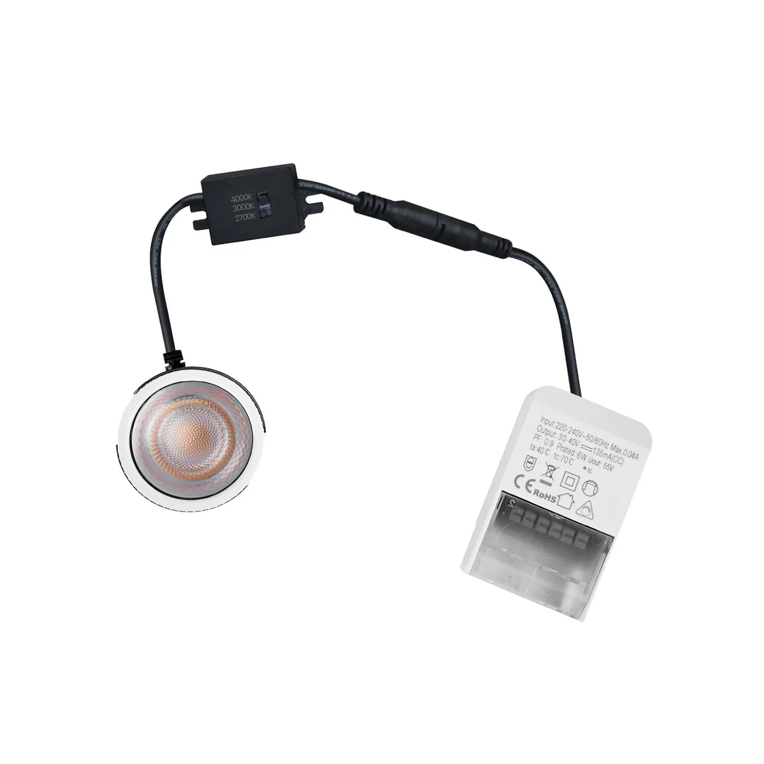 Noxion LED Spot Ares Firerated 6W 540lm 927- 940 3CCT- Fast Vit| Utskärning 68mm