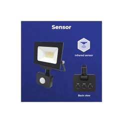 Noxion LED Strålkastare Beamy G3.1 Svart 20W 2200lm 100D - 830 Varm Vit | IP44 - Rörelse- och Ljussensor - Symmetrisk