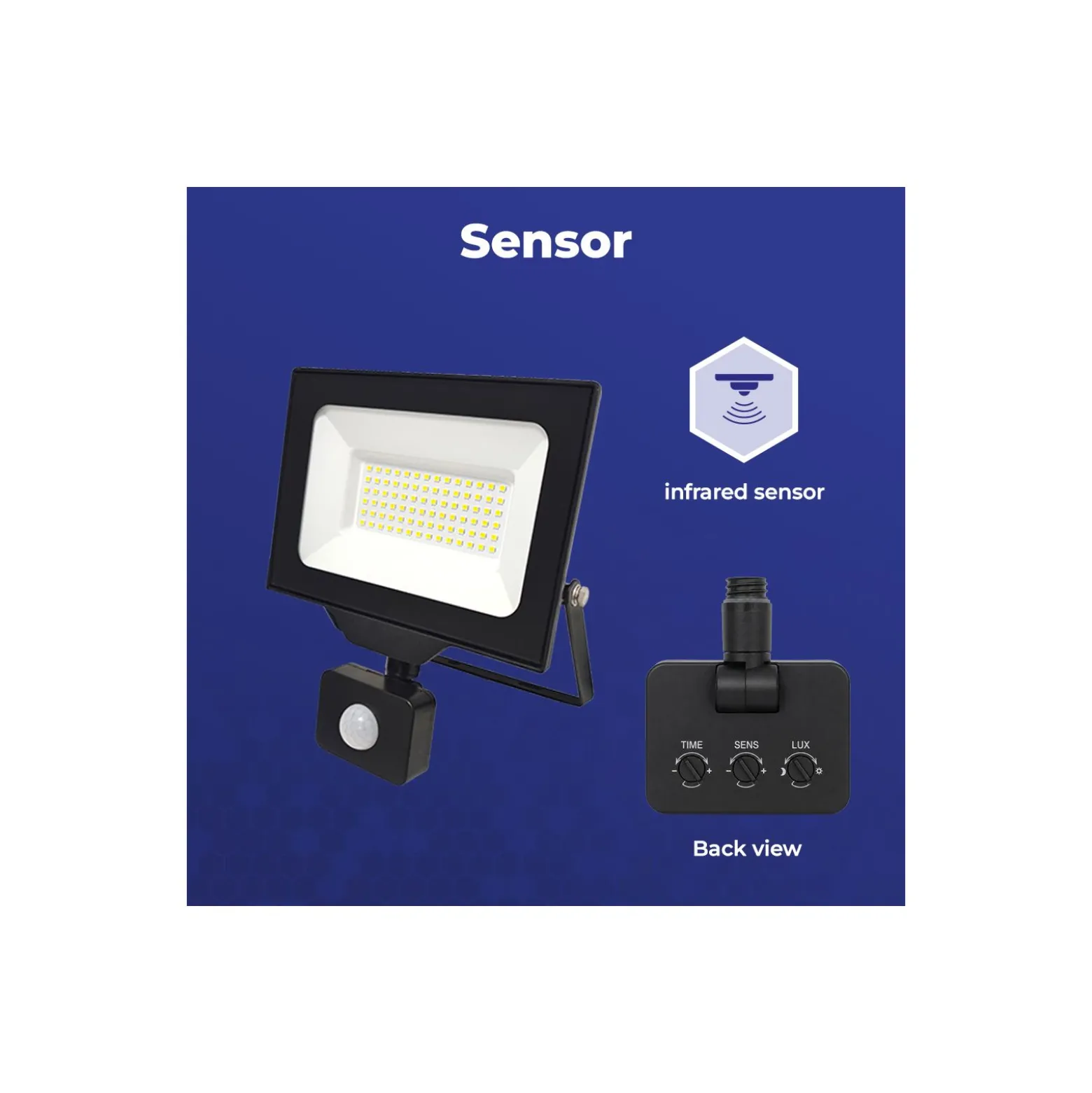 Noxion LED Strålkastare Beamy G3 50W 5500lm 110D - 840 Kallvit | IP44 - Rörelse- och Ljussensor - Symmetrisk