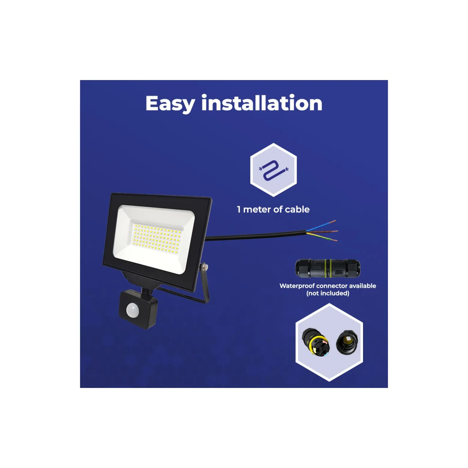 Noxion LED Strålkastare Beamy G3 50W 5500lm 110D - 840 Kallvit | IP44 - Rörelse- och Ljussensor - Symmetrisk