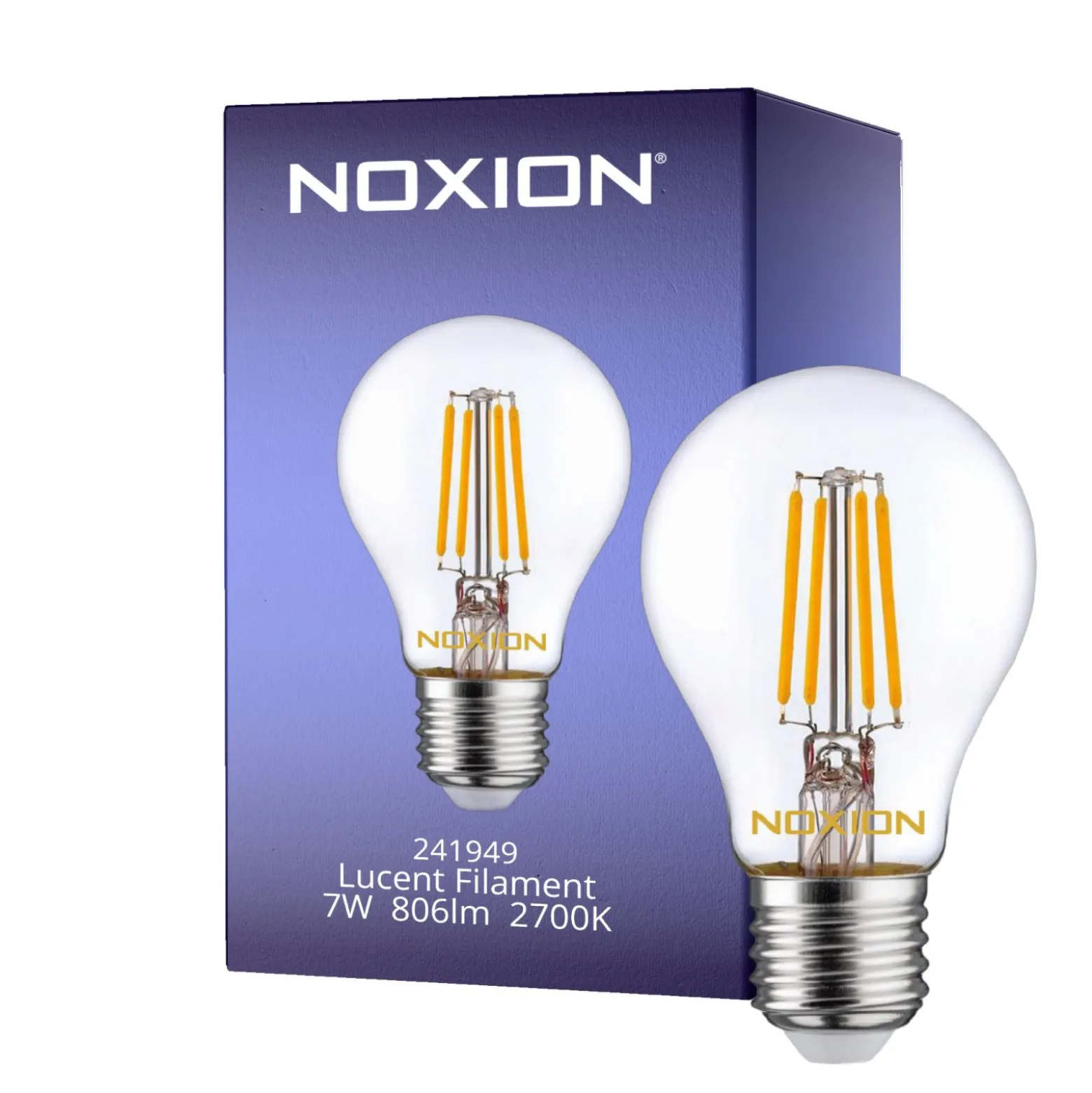 Noxion Lucent Filament LED E27 Päron Klar 7W 806lm - 827 Extra Varm Vit | Dimbar - Ersättare 60W