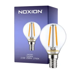 Noxion Lucent LED E14 boll Filament Klar 2.5W 250lm - 827 Extra Varm Vit | Ersättare 25W