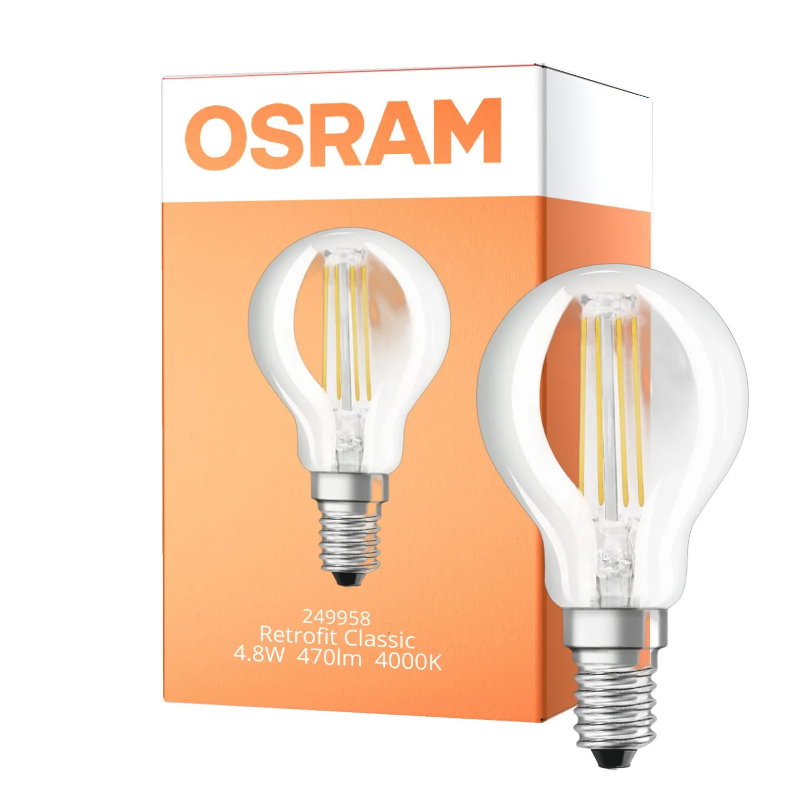 Osram Classic LED E14 Boll Filament Klar 4.8W 470lm - 840 Kallvit | Dimbar - Ersättare 40W