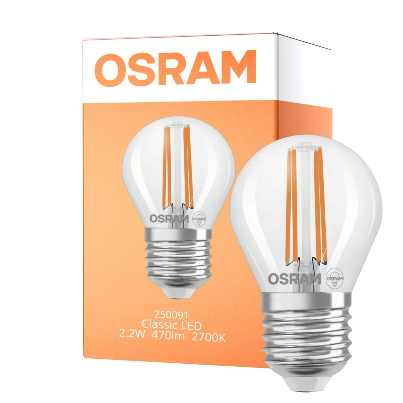 Osram Classic LED E27 Boll Filament Klar 2.2W 470lm - 827 Extra Varm Vit | Ersättare 40W